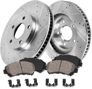 Callahan Front Drilled Slotted Brake Disc Rotors and Ceramic Brake Pads + Hardwa - Picture 1 of 5