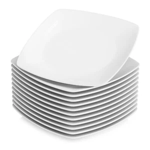 MALACASA Julia 6.6" Dessert Plate Gray White Porcelain Square Snack Salad Dishes - Picture 1 of 12