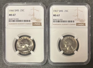 1966 SMS/1967 SMS Washington Quarters (MS67) NGC 2 Coins - Picture 1 of 2