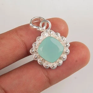 Excellent Aqua Chalcedony Gemstone 925 Sterling Silver Pendant Handmade Jewelry - Picture 1 of 5