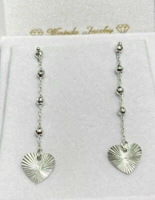 Aretes colgantes largos de corazón de Italia de oro blanco macizo de 18k, 2,75 gramos Foto 1 de 4