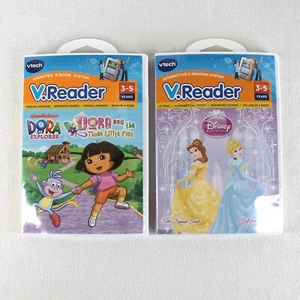 Vtech V.Reader Games Lot of 2 Disney Princess Dora the Explorer 3-5 Years NEW - Picture 1 of 5