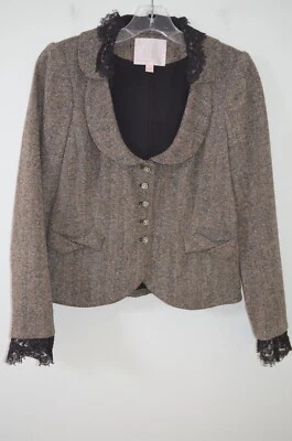 Rebecca Taylor Black Tweed 41% Wool Suit Jacket Size 6 - Image 1 of 4