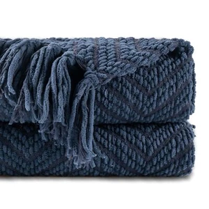 Navy Blue Throw Blanket for Couch Knitted Blue Blanket Throw 50'' x 60'' Supe... - Picture 1 of 9