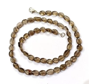 A++ Natural Smoky Quartz Plain Oval Shape Gemstone Beads Minimalist Necklace 18" - Picture 1 of 12
