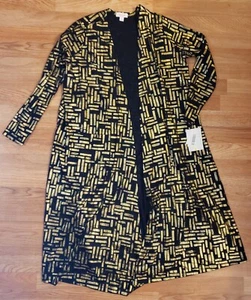LuLaRoe SARAH LARGE Gold Foil Black Long Duster Holiday Christmas Sweater Fancy - Picture 1 of 8