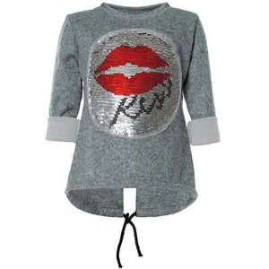 Pullover Pulli Wende Pailletten Sweatshirt Langarm Mädchen Kinder Grau 122 - 128 - Picture 1 of 4