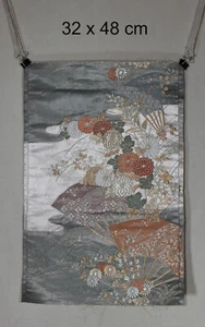 Vintage Japanese silk brocade obi fabric handwoven silver gold foil floral 5 - Picture 1 of 23