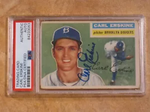 CARL ERSKINE SIGNED AUTOGRAPHED 1956 TOPPS CARD #233 BROOKLYN DODGERS PSA - Picture 1 of 2