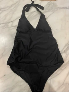 Beach Bump Maternity Halter One Piece Bathing suit Swimsuit XL Black Smocked - Picture 1 of 6