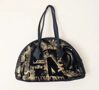 Vintage Y2K Grunge Graffiti Purse Black & Gold Small Whimsigoth Gothic Newsprint - Image 1 of 4