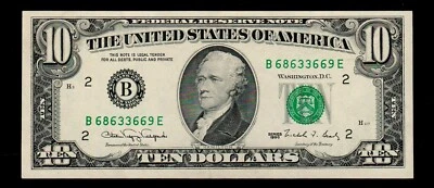 $10 1990 Green Seal Federal Reserve Note New York Uncirculated Free Shipping H51 - Image 1 of 2