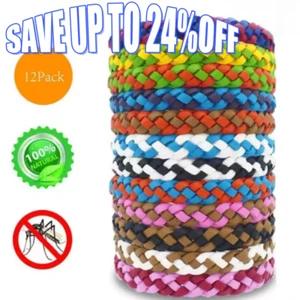 Mosquito Repellent Bracelet 12 Pack, Adjustable Leather Deet-Free Bands - Picture 1 of 13