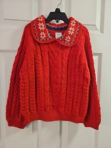 NWOT HANNA ANDERSSON HERITAGE KNIT RED COLLARED CABLE KNIT SWEATER 120 6 7 $74 - Picture 1 of 6