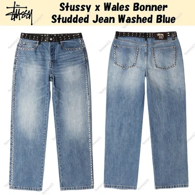 Jean Stussy x Wales Bonner tachonado azul lavado - Imagen 1 de 4