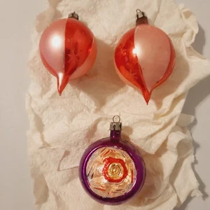 3 Vintage Retro MCM Mercury Glass Teardrop Indent Christmas Ornaments Poland - Picture 1 of 22