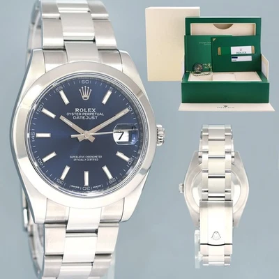 Caja de reloj Rolex DateJust 41 acero 126300 palo azul correa Oyster 41 mm PAPELES COMO NUEVOS Foto 1 de 4