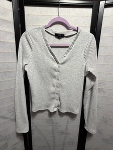 Vibe Women’s XL Ribbed Knit Cardigan Sweater Gray Soft Stretch Button Front - Picture 1 of 4
