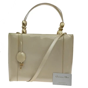 CHRISTIAN DIOR Malice Pearl 2Way Shoulder Bag Patent Leather Beige Italy 88DA069 - Picture 1 of 19