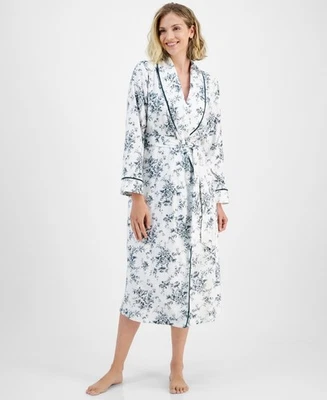 Charter Club Women's Long Floral-Print Flannel Robe - Floral Toile Green M/L - Image 1 of 4