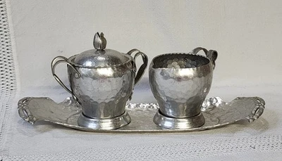 MCM Hand Wrought creations by Rodney Kent Cream Sugar Tray hammered Aluminum - Image 1 of 4