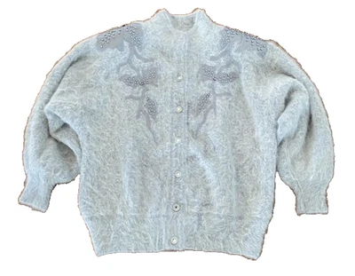 Винтажный светло-серый серебряный жемчуг бисером со стразами свитер потрясающий! Нечеткий - Изображение 1 из 4