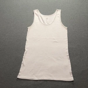 Gap Tank Top Women's Large Silver Striped Nautical Beach Minimalist White - Picture 1 of 6