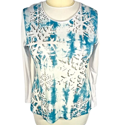 MC Sportswear Tunic Top Womens XL Wintre Theme Snowflake Scoop Neck Long Sleeve - Image 1 of 4