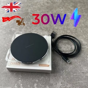 UK Fast Wireless Charging Pad 30W Qi Universal phone Charger & iPhone & Samsung - Picture 1 of 14