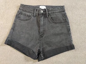 Forever 21 Black Denim Cuffed Shorts Womans 27 High Rise Dark Wash 24x2 Casual - Picture 1 of 9