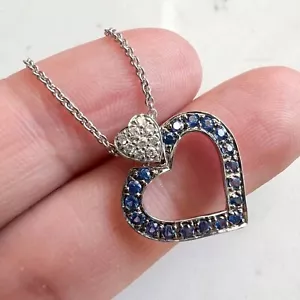 Rund simulierter Saphir Damen atemberaubendes Herz Anhänger in 14k weiß vergoldet - Bild 1 von 4