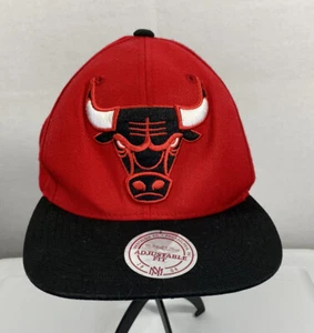 Chicago Bulls NBA Mitchell And Ness Adjustable Hat Cap Flat Brim Black Red Bull - Picture 1 of 12