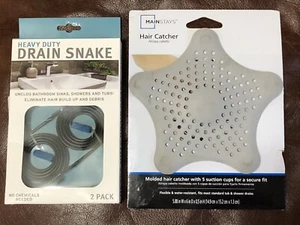 Heavy Duty Drain Snake 2 Pack & Molded Suction Cup Shower Hair Catcher NEW - Picture 1 of 3
