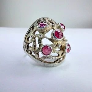 Vintage 875 Silver Soviet USSR Gothic Sterling Silver Ruby Gemstone Ring Size N - Picture 1 of 15