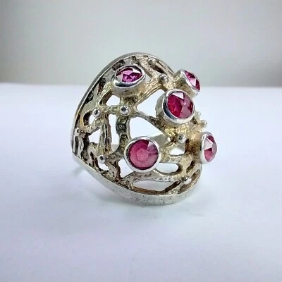 Vintage 875 Silver Soviet USSR Gothic Sterling Silver Ruby Gemstone Ring Size N - Image 1 of 4