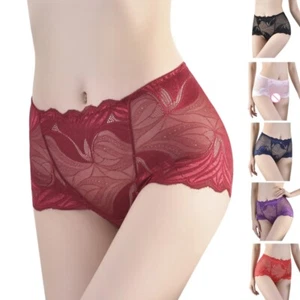 Women Mid Rise Seamless Panies Underwear Translucent Floral Lace Briefs Thong - Picture 1 of 13
