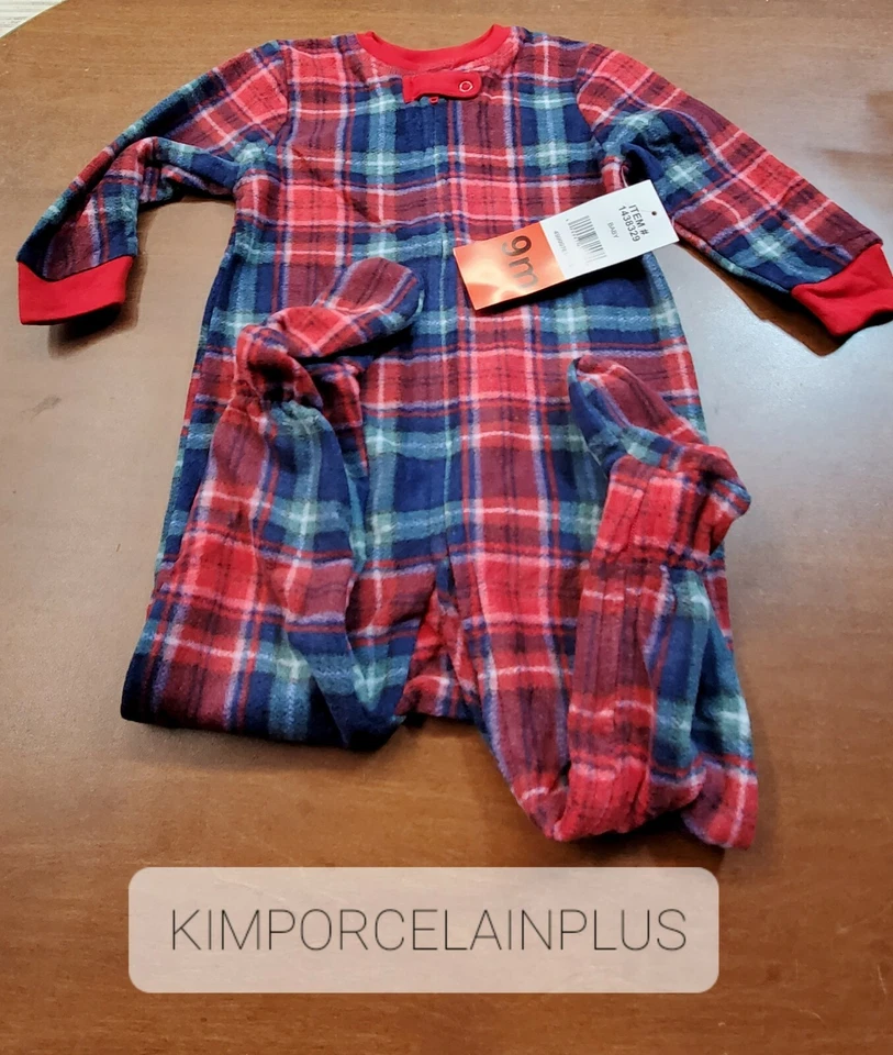Size 12 Months Eddie Bauer Red Plaid Fleece Baby Zip-up Sleeper Pajamas