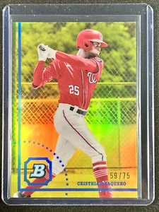 2022 Bowman Heritage Cristhian Vaquero Yellow Refractor /75 #BHPC-14 Nationals - Picture 1 of 2
