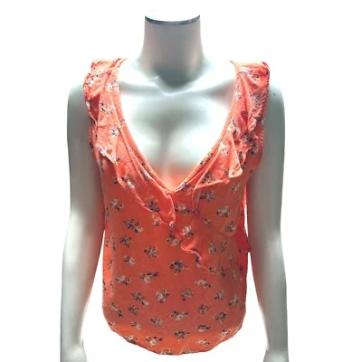 Copper Key Juniors Sleeveless Top Small All Rayon Floral Print Ruffle Neck - Image 1 of 4
