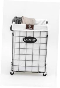 Wire laundry Basket with Wheels & Removable Liner Bag for Bedroom, Small 72L - Picture 1 of 7