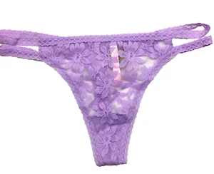 Victorira's Secret PINK Thong Panty Sz. XL Strappy Sides Floral Lace Lavender - Picture 1 of 4