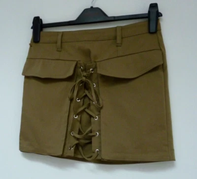 GORGEOUS BERSHKA GREEN LATTICE TIE MINI SKIRT, 10, BNWOT - Image 1 of 4