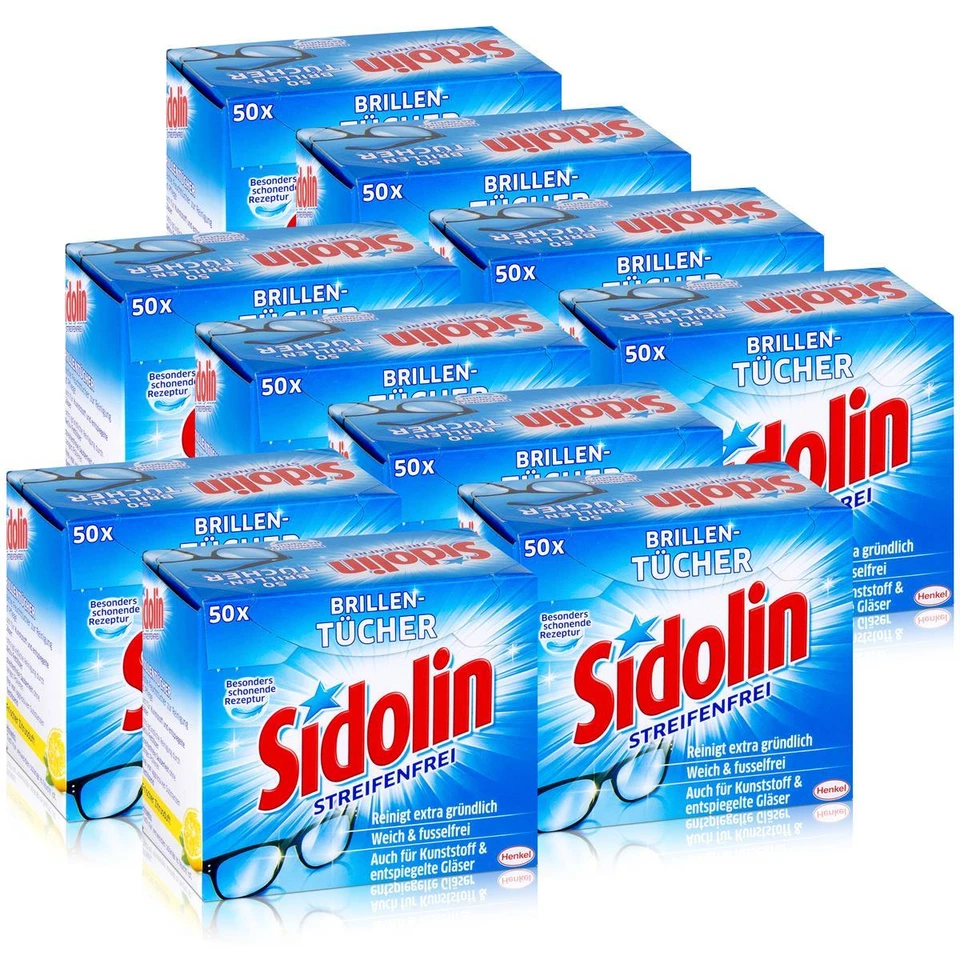 Sidolin Brillen Putztücher 50 stk. Tücher - Reinigt extra gründlich (10er Pack)