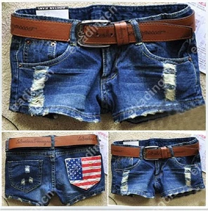 Mini Jeans Donna Ragazza Blu Pantaloncini Pantaloni Denim Vita Bassa Tasche Bandiera USA - Foto 1 di 6
