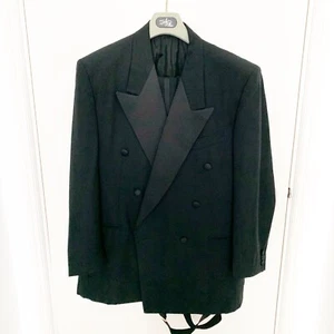 Quinto Black Double Breasted 100% Wool Tuxedo Sz 52R - Picture 1 of 12