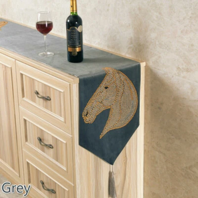 Velvet Table Runner Bed Runner Diamante Tassels Horse Pattern Party Decor Retro - Image 1 of 4