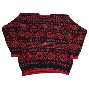 Vintage 90s Gap Mens Fair Isle Chunky Knit Sweater Nordic Ski Red Black Sz Large - Picture 1 of 6