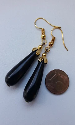 Lange Art Deco Stil Ohrringe Tropfen - goldf. - sehr alte Perlen - Ohrhaken neu - Bild 1 von 3