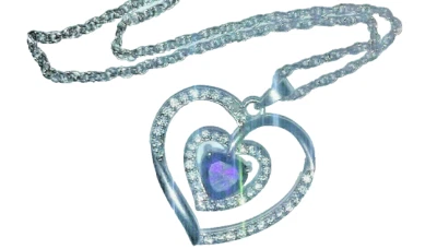 Collana A Cuore In Argento Con Pietra CZ Viola Timbro SUN BR 20" Con Catena - Immagine 1 di 4