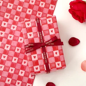 6 Sheets Valentine'S Day Wrapping Paper -Not Roll- Red Plaid Heart Gift Wrap Pap - Picture 1 of 7